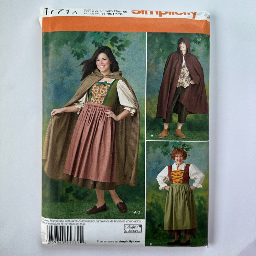 Simplicity 1771 costume sewing pattern sizes XS-XL